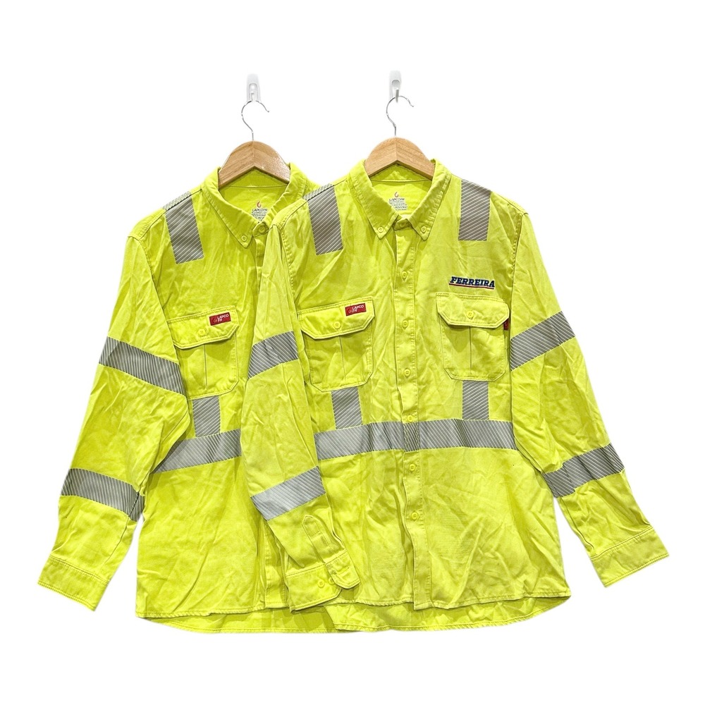 LAPCO FR Hi-Vis Flame Resistant Work Shirt L Reg Class 3 Safety Shirt Lot /2